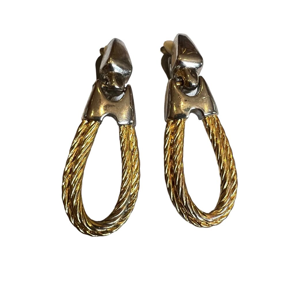 Vintage Dangle Hoop Gold Earrings
